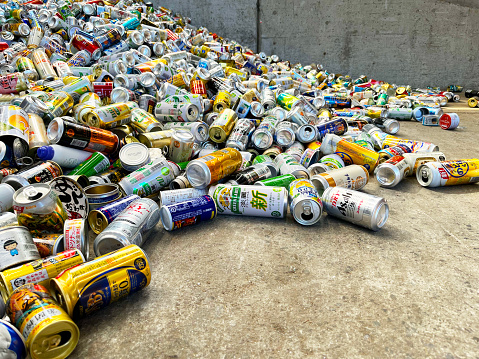 Pile of empty cans to be recycled