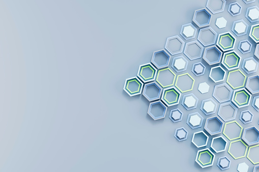3d rendering of abstract hexagons shape background. Digitally generated image.