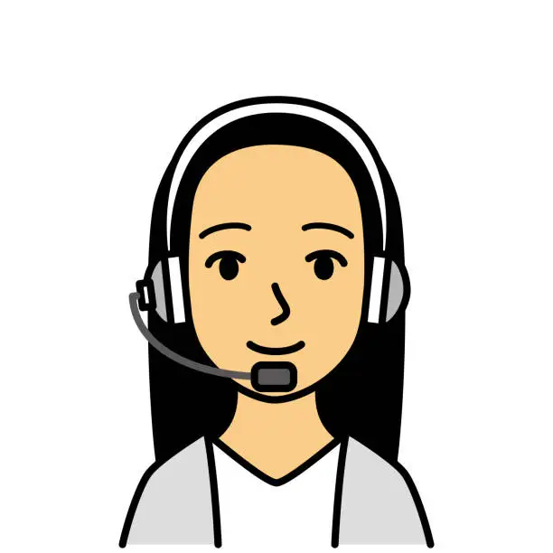Vector illustration of young woman wearing microphone headset, vector, illustration