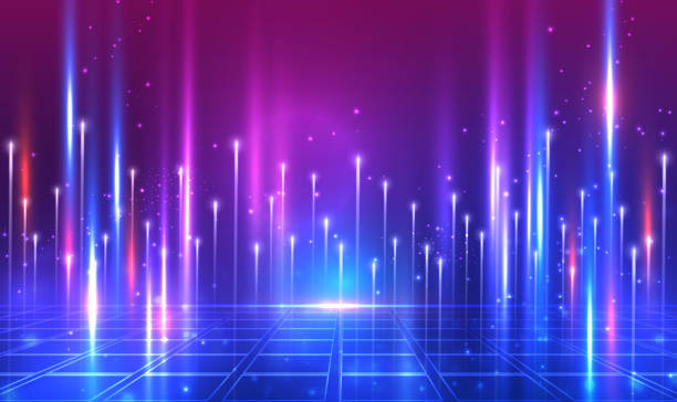 Digital technology metaverse neon blue pink background with glowing light effect Digital technology metaverse neon blue pink background with speed motion glowing light effect. Speed connect communication, innovation future meta tech, Ai big data. Science and Technology Vector EPS10. uv light stock illustrations