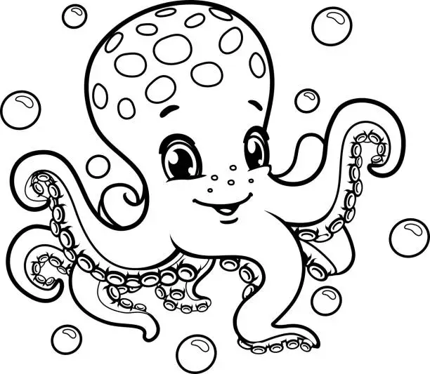 Vector illustration of Funny octopus. Coloring book for children.