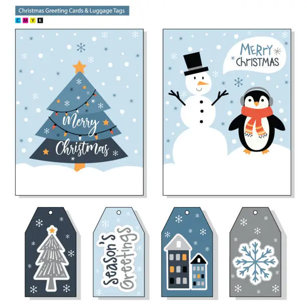 Vector illustration of Artwork Christmas product with greetings cards and Luggage tags
