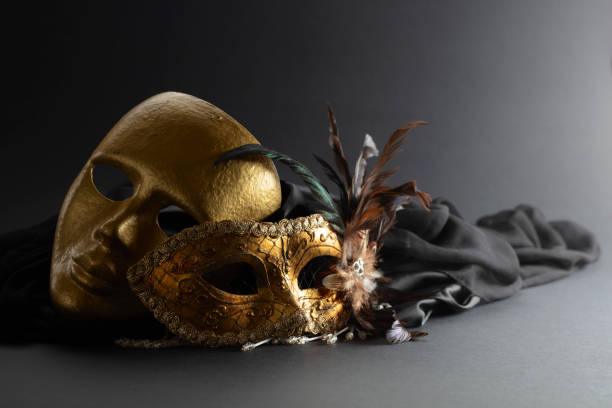 istock Golden Venetian carnival masks on a black background. 2009516679