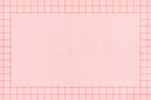 Faded Red and pastel soft peach pink colored checkered pattern as border of horizontal blank empty vector backgrounds like picnic blanket or table cloth. Can be used as gift wrapping paper sheet template, wallpaper.