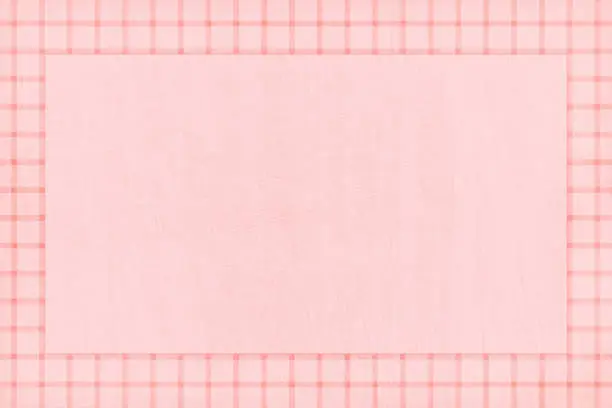 Vector illustration of Faded Red and pastel soft peach pink colored checkered pattern as border or outline frame of horizontal blank empty vector backgrounds like picnic blanket or table cloth