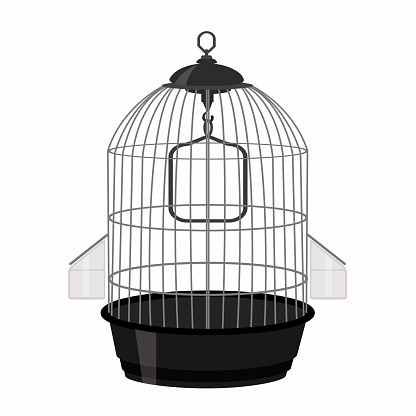 Bird cage empty,isolated on white background.Vector illustration of a home for your pet.