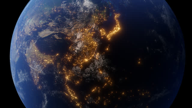 Asia At Night - Planet Earth Seen From Space. Images used in this composition provided by NASA.