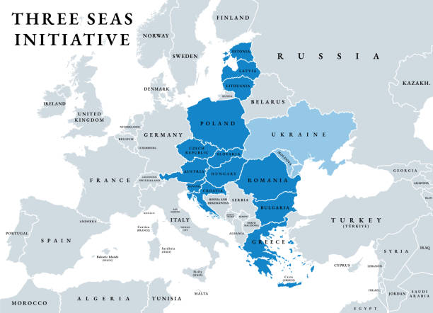 ilustrações, clipart, desenhos animados e ícones de iniciativa três mares, 3si ou eti, também conhecida como babs, mapa político - axis & allies