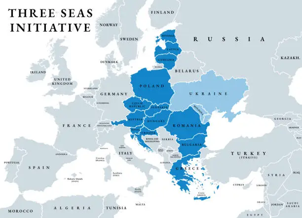 Vector illustration of Three Seas Initiative, 3SI or TSI, also known as BABS, political map