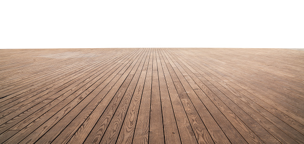 Perspective empty wooden parquet for montage object with clipping path.Stock photo
