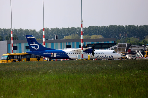G-ISLK Blue Islands ATR 72-500 at apron Rotterdam The Hague Airport in the Netherlands