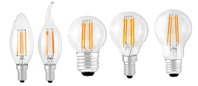 set of LED filament bulbs isolated classic types