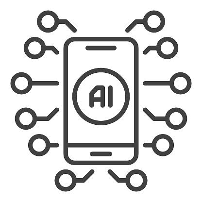 Artificial Intelligence in Smart Phone vector AI in Mobile Device concept icon or symbol in thin line style