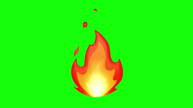 4K. Fire flame loop animation on a green chroma background. Social media fire icon, chroma key, Animation of fire burning.
