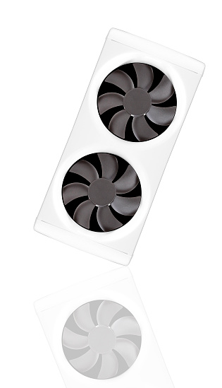 Two cooling fans in a dual-fan bracket isolated