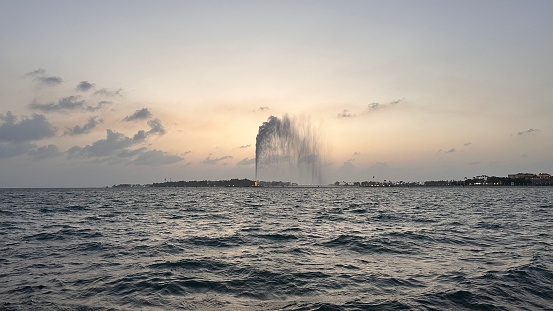 Jeddah, Saudi Arabia – December 20, 2023: King Fahd's Fountain in Jeddah, Saudi Arabia.