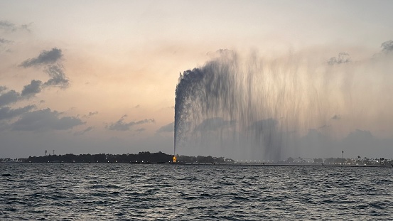 Jeddah, Saudi Arabia – December 20, 2023: King Fahd's Fountain in Jeddah, Saudi Arabia.