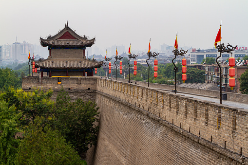 Xian, Shanxi, China - August 26, 2014:  The City Wall of Xian in China