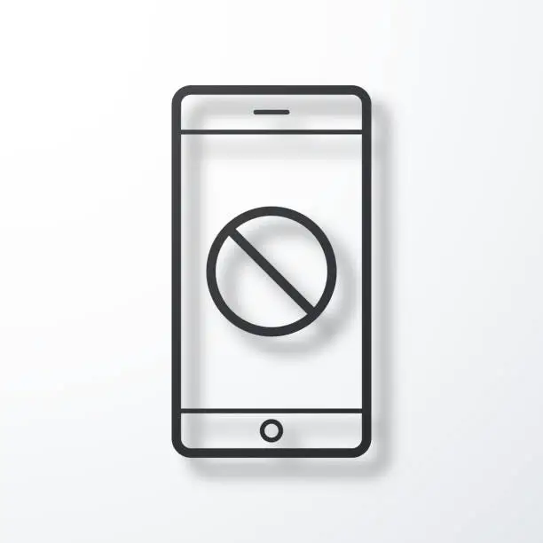 Vector illustration of Smartphone with No symbol. Line icon with shadow on white background