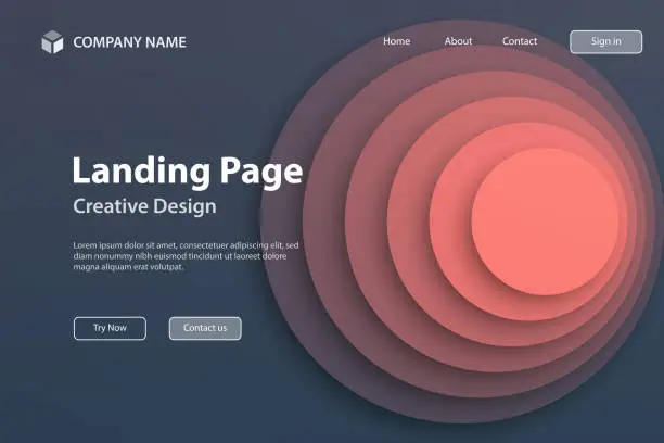 Vector illustration of Landing page Template - Abstract design with circles - Trendy Orange Gradient