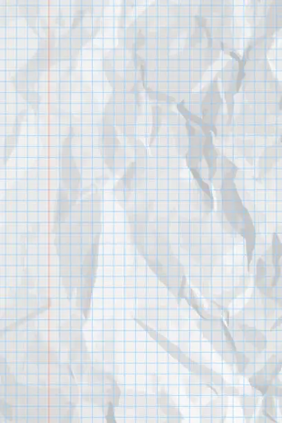 Vector illustration of White clean crumpled checkered paper