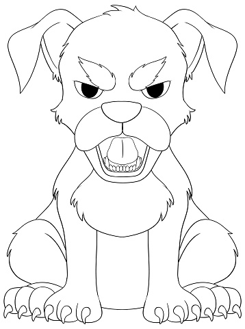 Black and white illustration of a fierce dog