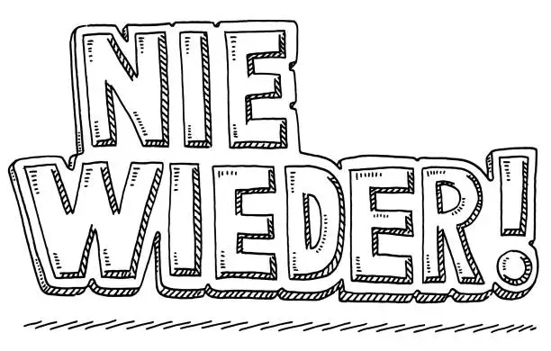 Vector illustration of Nie Wieder German Text Drawing