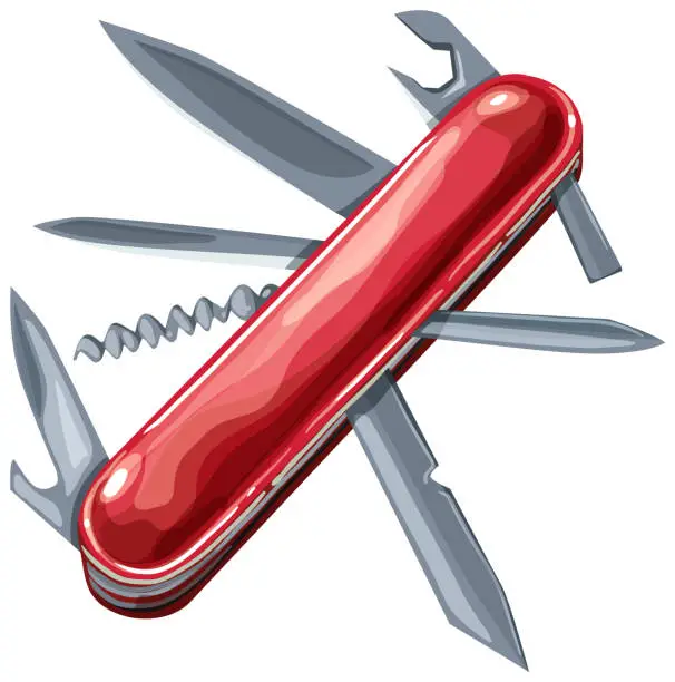 Vector illustration of Multifunctional pocket knife with various tools extended.