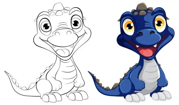 Vector illustration of Vector illustration of two cute cartoon dragons.