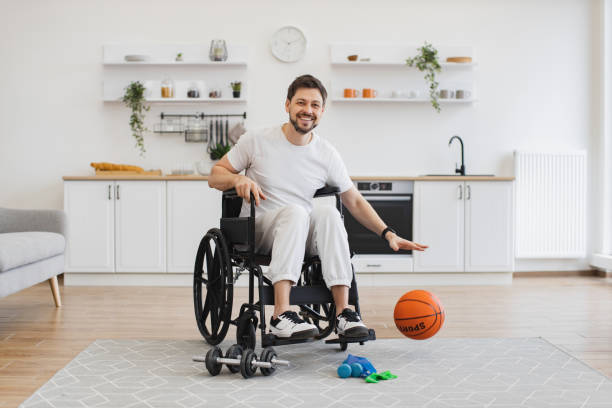 istock Caucasian in white sportswear staying active with disability while playing game. 2009910583
