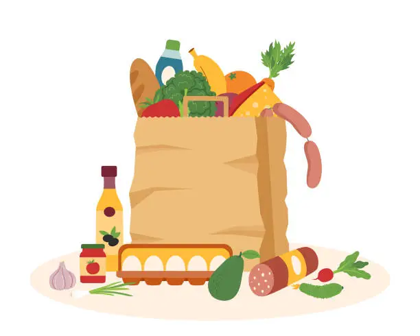 Vector illustration of Shopping bag with food2