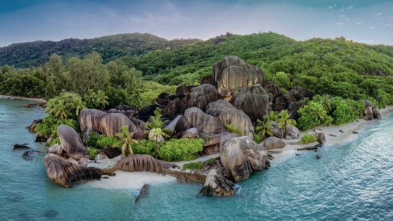 Tropical beach shot from a drone - seychelles