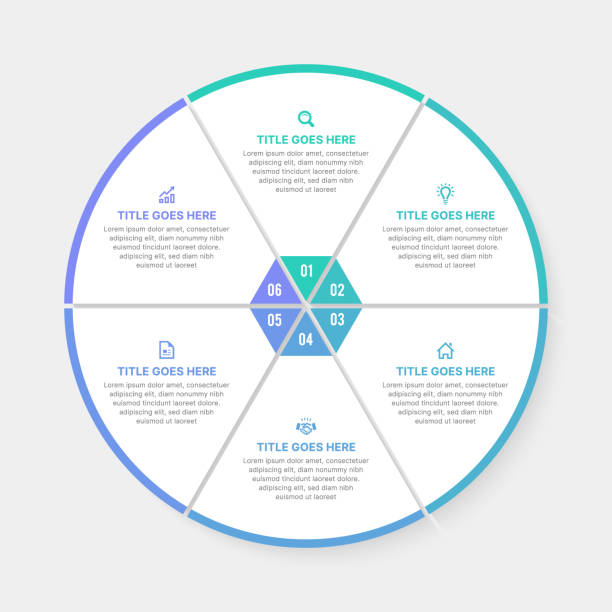 Circle Round Infographic Design Template with Six Options Circle Round Infographic Design Template with Six Options for Business and Other Data Entry and 6 Steps Infographic for Graph, Chart Preparation day 6 stock illustrations