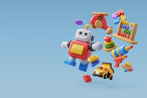 Collection 3d icons of kid toy, Child and education concept. Eps 10 vector.