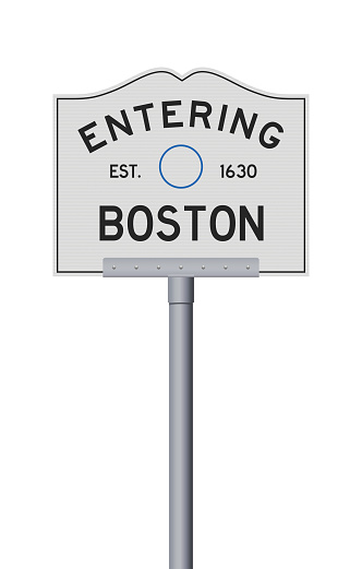 Vector illustration of the entering Boston (Massachusetts) city road sign on metallic post