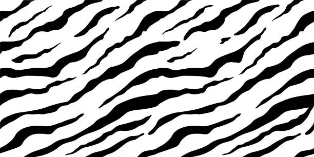 Vector illustration of zebra skin vector pattern. Animal abstract monochrome seamless pattern.