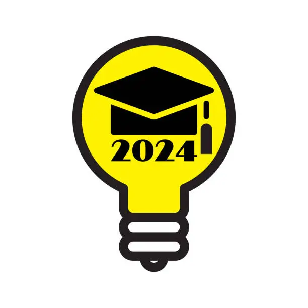 Vector illustration of Graduation cap with light bulb. Graduation class of 2024