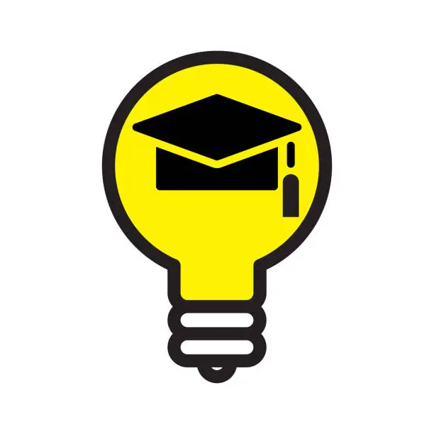 Vector illustration of Graduation cap with light bulb.Idea icon, Creativity symbol