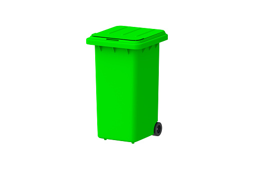 Recycling bin isolated on white background. Garbage can. Waste collection. Trash container. 3d render