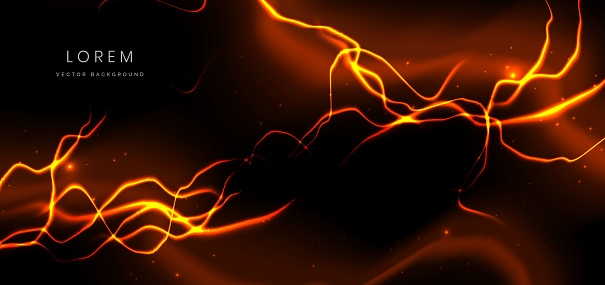 Abstract technology futuristic glowing neon orange lightning light effect  on black background. Vector illustration