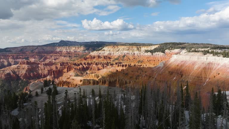 Drone shot over forest, revealing a canyon full of pillars of erosion rock, in Utah, USA