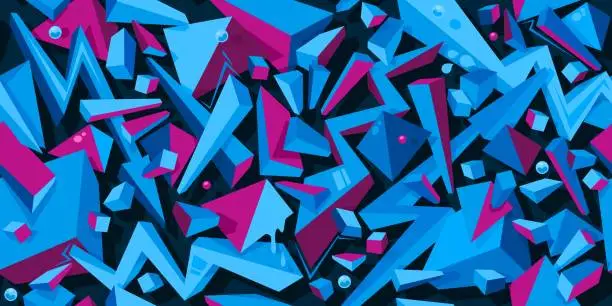 Vector illustration of Dark Seamless Colorful Abstract Graffiti Style Geometric Pattern Vector Illustration Background Art