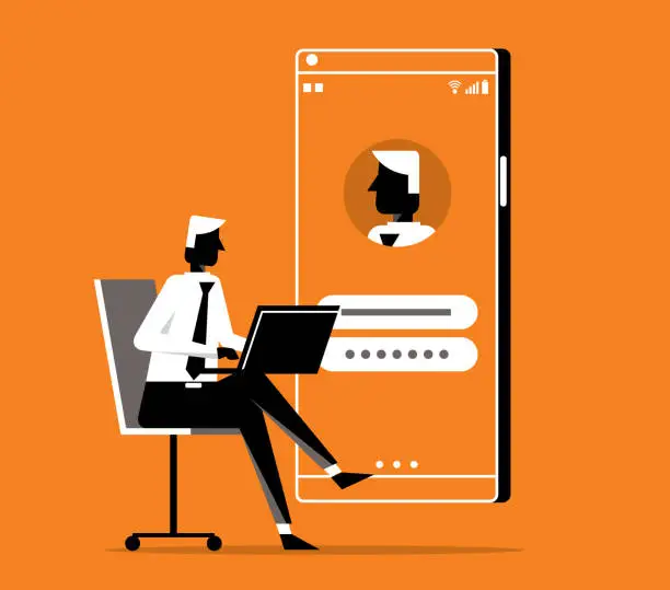 Vector illustration of Businessman registering online using phone