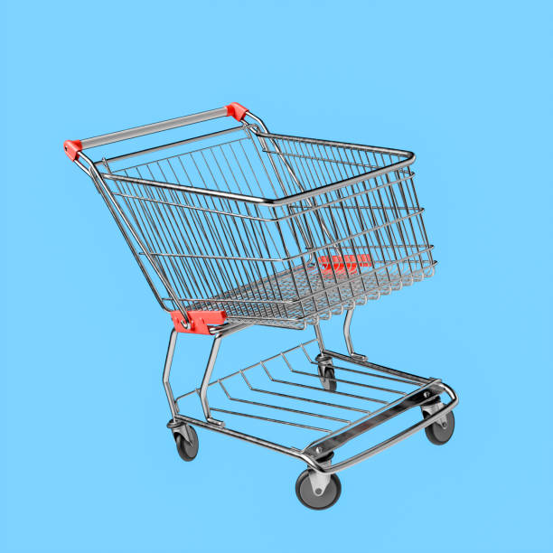 istock Empty Shopping Cart in Mid-Air Against Blue Background 2010076758