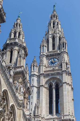 The clock towers of Saint Stephen Cathedral in center Vienna in Austria
