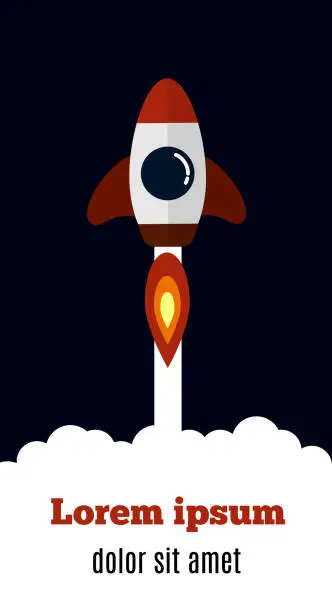 Vector illustration of Rocket Launch into Space Startup Idea Copy Space