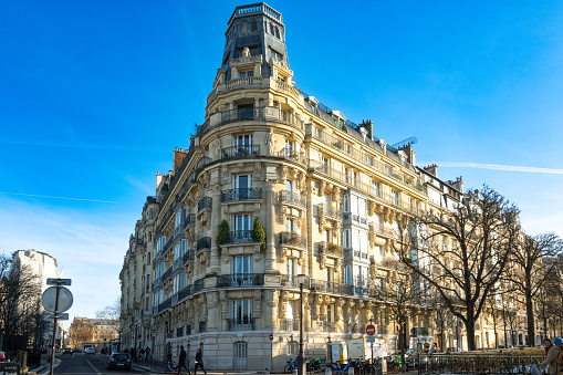 Paris, France, 20th of February 2024, Architecture of haussmann building in 6th arrondissement of Paris,