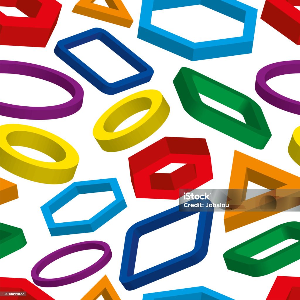 Abstract 3d Floating Objects Seamless Pattern Stock Illustration ...
