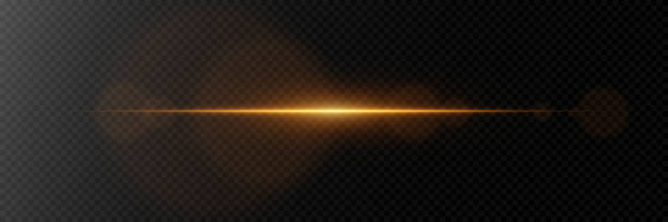 Golden horizontal glare of light. Line flash effect. Golden horizontal glare of light. Line flash effect. On a transparent background. gold light flare stock illustrations