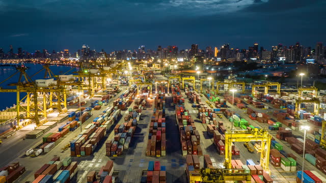 Aerial view Time-lapse of Freight Transportation and Logistics